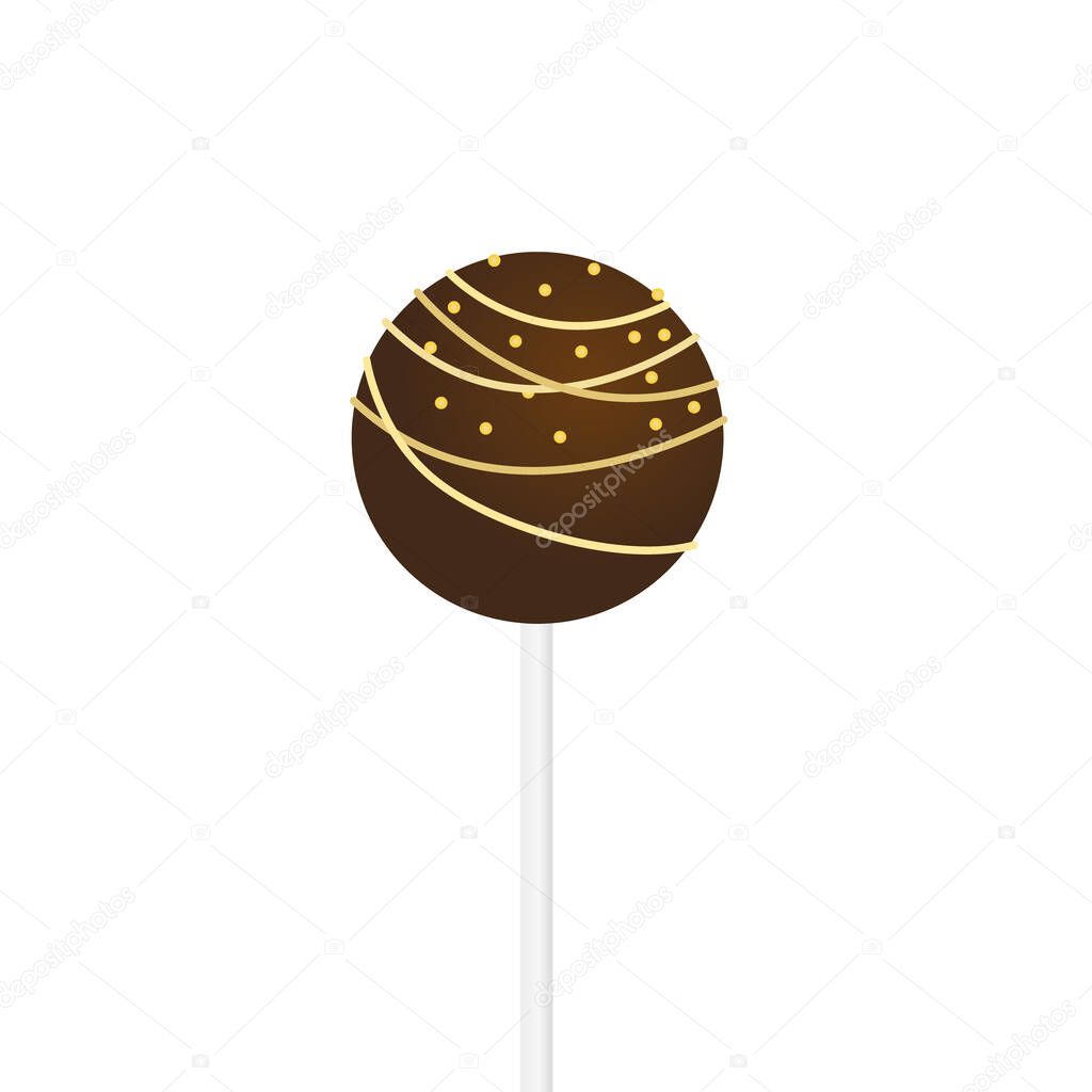 Chocolate Cake pop with sprinkles. Vector illustration in realistic style.