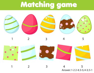 Eşleştirme oyunu. Eğitimsel çocuk aktivitesi mutlu Paskalya teması. Yumurtaları kalıplarla eşleştir