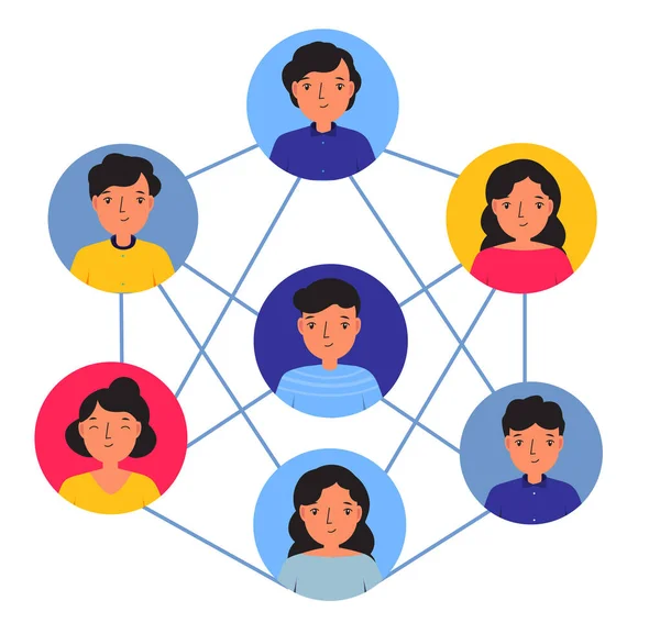Konzept Der Sozialen Netzwerke Avatare Von Menschen Die Miteinander Verbunden — Stockvektor