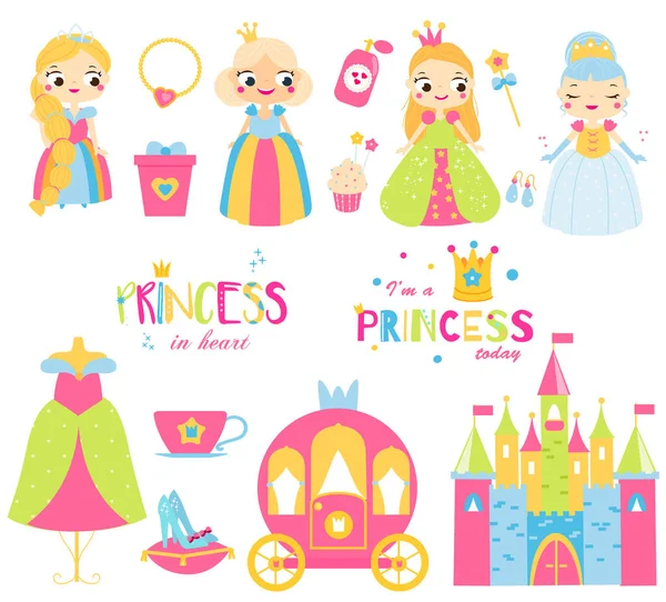 Princesa Lista Dibujos Animados Lindo Hadas Niñas Castillo Vestido Zapatos — Archivo Imágenes Vectoriales