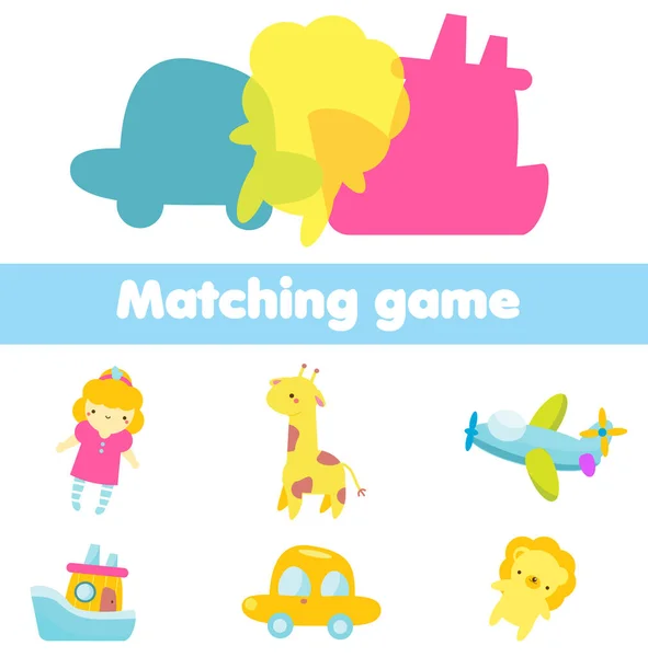 Shadow Matching Spiel Aktivitäten Für Kinder Mit Spielzeug Silhouettenseite Für — Stockvektor