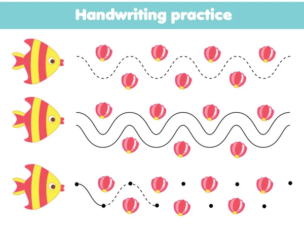 Handschriftliches Übungsheft Mit Cartoon Kaninchen Pädagogisches Kinderspiel Spurensuche Grundlegendes Arbeitsblatt — Stockvektor