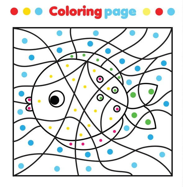 Fish Coloring Page Color Dots Printable Activity Worksheet Toddlers Pre — Stock Vector