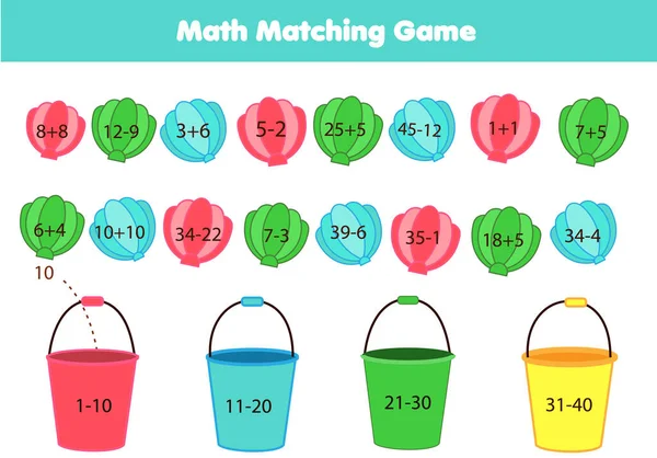Mathematics Children Educational Game Summertime Beach Fun Matching Activity Study — Stock Vector