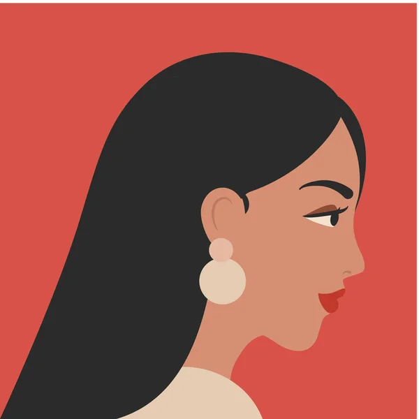 Frauenporträt Trendigen Minimal Stil Weibliches Gesicht Brünette Mädchen Vektor Illustration — Stockvektor