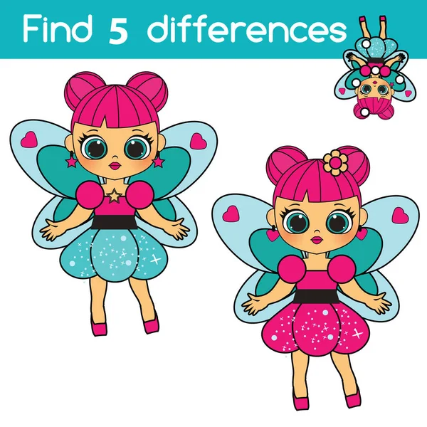 Find Differences Educational Children Game Answer Kids Activity Sweet Fairy — Διανυσματικό Αρχείο