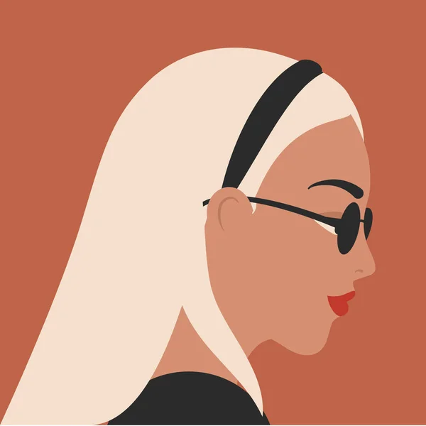 Portrait Femme Dans Style Minimal Profil Féminin Fille Blonde Mode — Image vectorielle