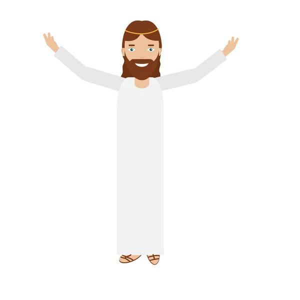 Sorrindo Jesus Com Mãos Erguidas Sorrindo Homem Vestido Longo Branco —  Vetores de Stock