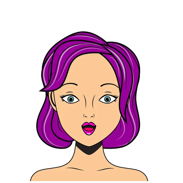 Удивлённая Поп Арт Женщина Женщина Фиолетовыми Волосами Стиле Комического Ретро — стоковый вектор