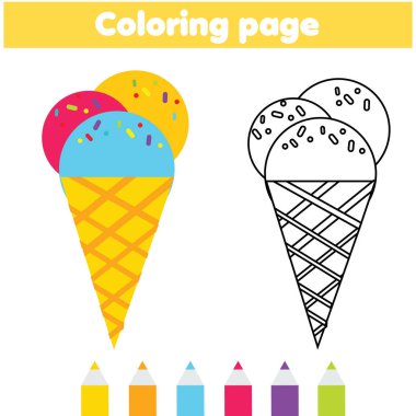 Ice cream cone coloring page. Color picture for toddlers and kids. Educational children game.