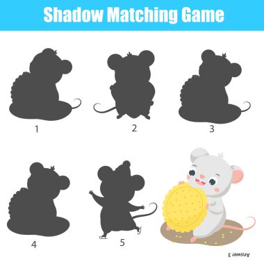 Shadow matching game for children. Find the right shadow for cute mouse aet cookie. fun activity for kids