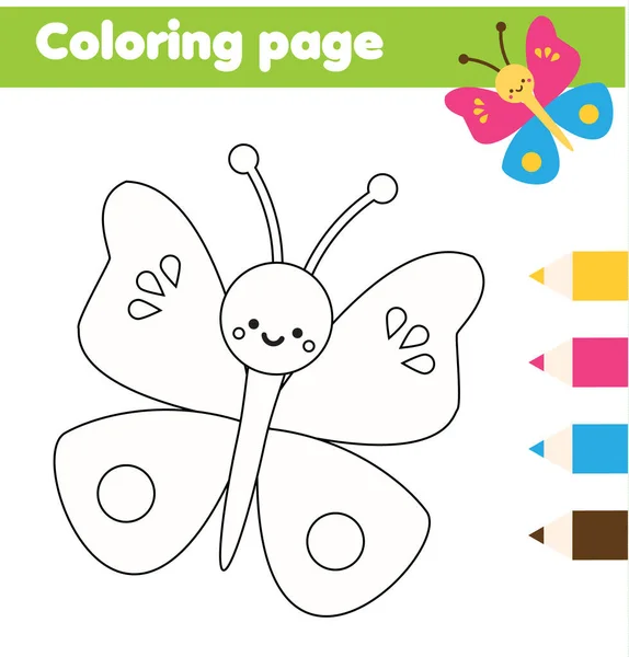 Página Para Colorear Con Mariposa Dibujos Animados Dibujando Actividad Infantil — Vector de stock