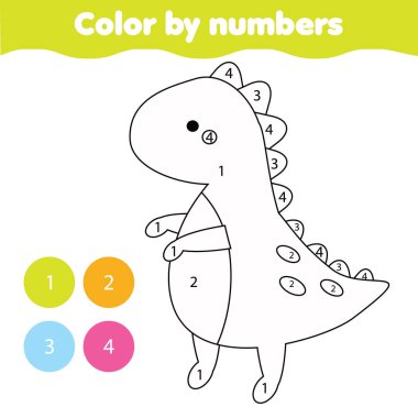 Dino oyuncağı. Çocuklar için boyama sayfası. Eğitici çocuklar oyunu. Yürümeye başlayan çocuklar için numaralara göre renk