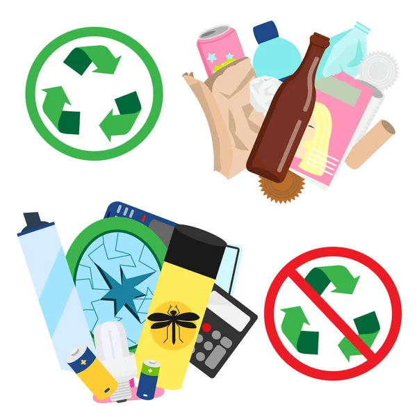 Tri Des Déchets Recyclables Non Recyclables Types Déchets Ordures Avec — Image vectorielle