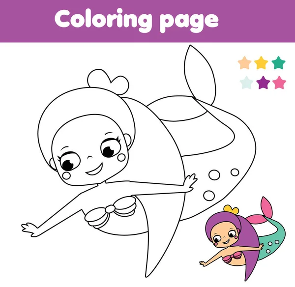 Coloring Page Cartoon Mermaid Drawing Kids Activity Printable Fun Toddlers — Stock Vector