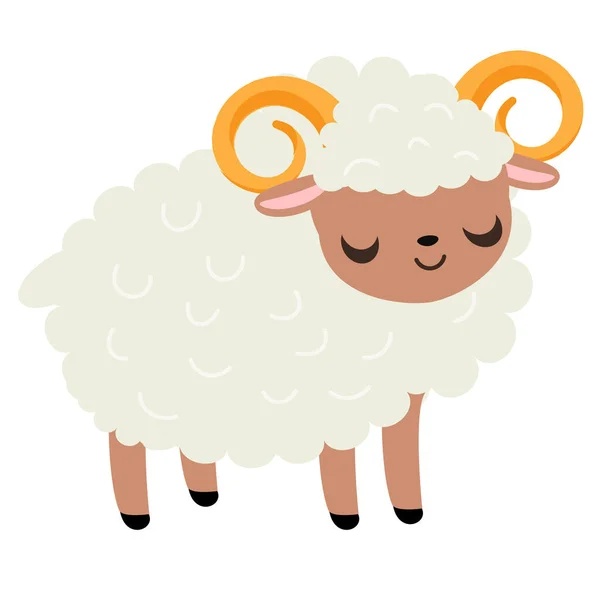 Cartoon Ram Cute Farm Sheep Animal Character Vector Clip Art — Stock Vector