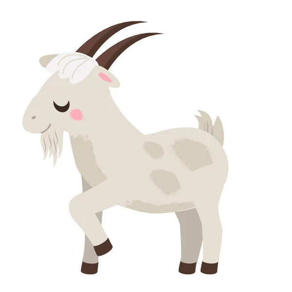 Cartoon Goat Male Cute Farm Animal Character Vector Clip Art — Stock Vector
