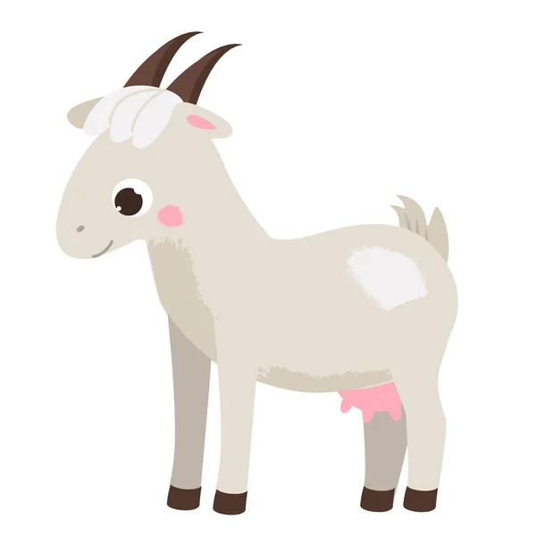 Cartoon Goat Female Cute Farm Animal Character Vector Clip Art — Stock Vector