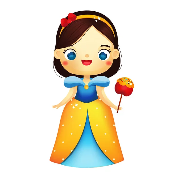 Jolie Princesse Fée Avec Pomme Cartoon Girl Belle Robe Blanche — Image vectorielle