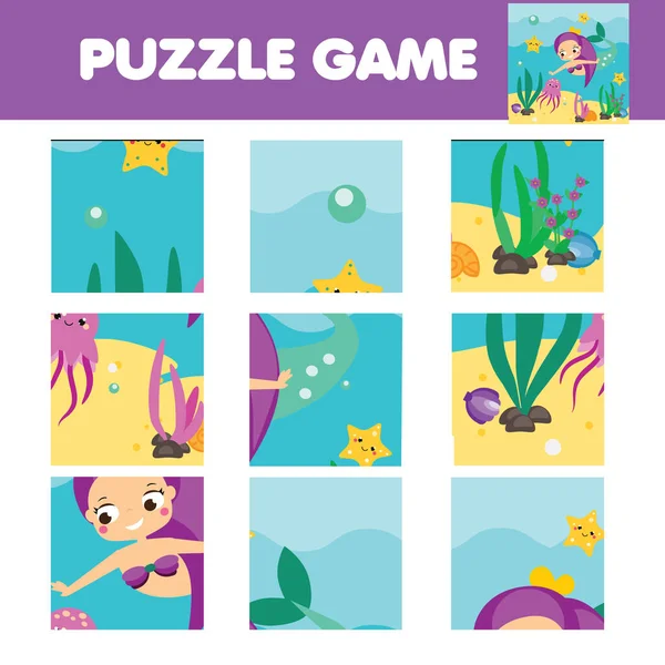 Puzzle Pour Tout Petits Match Pièces Image Complète Sirène Mignonne — Image vectorielle