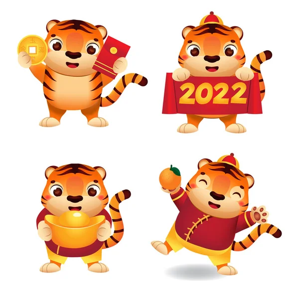 Chinese New Year Tiger Characters Animal Mascot Collection 2022 Celebration — Stock Vector