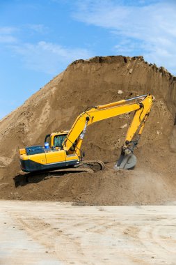Yellow backhoe working digging
