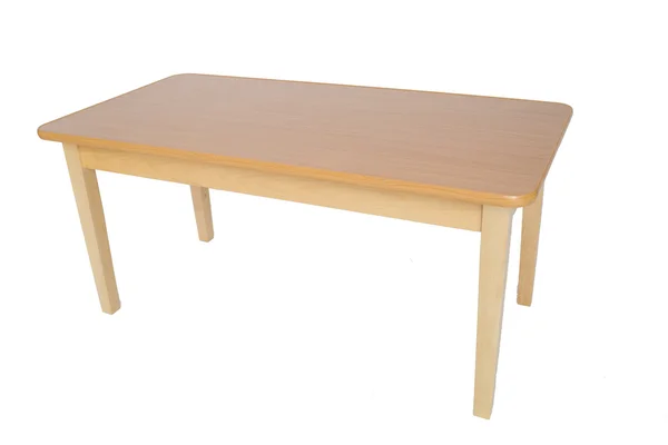 Beyaz arkaplanda tahta masa — Stok fotoğraf