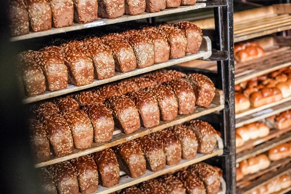 Bread on the shelf at bread factory