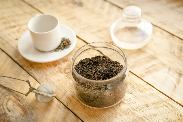 Tea set on the wooden table — Stock Photo, Image