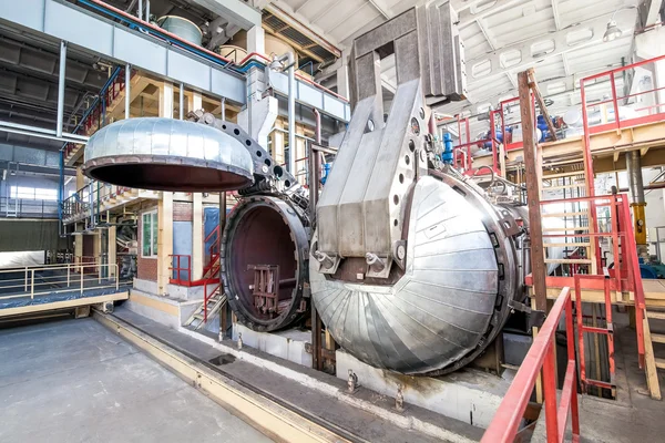 Autoclave ouvert pour la production de blocs de béton en usine — Photo