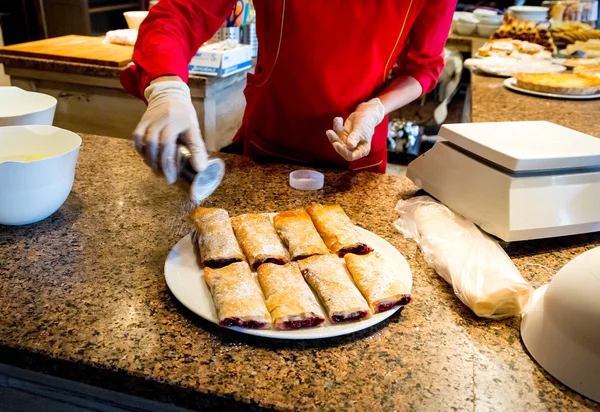 cooking sweet strudel in a cafe