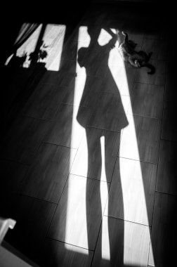 İle a kedi - gölge house katta neşeli kız