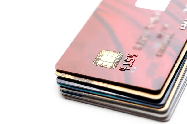 Conjunto de cartões de crédito coloridos isolados no fundo branco — Fotografia de Stock