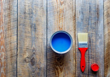 ile boyama boya ahşap zemin üzerine mavi