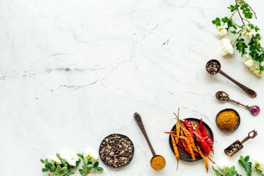 Bir çift kokulu baharat - biber ve kırmızı biber, en iyi manzara.