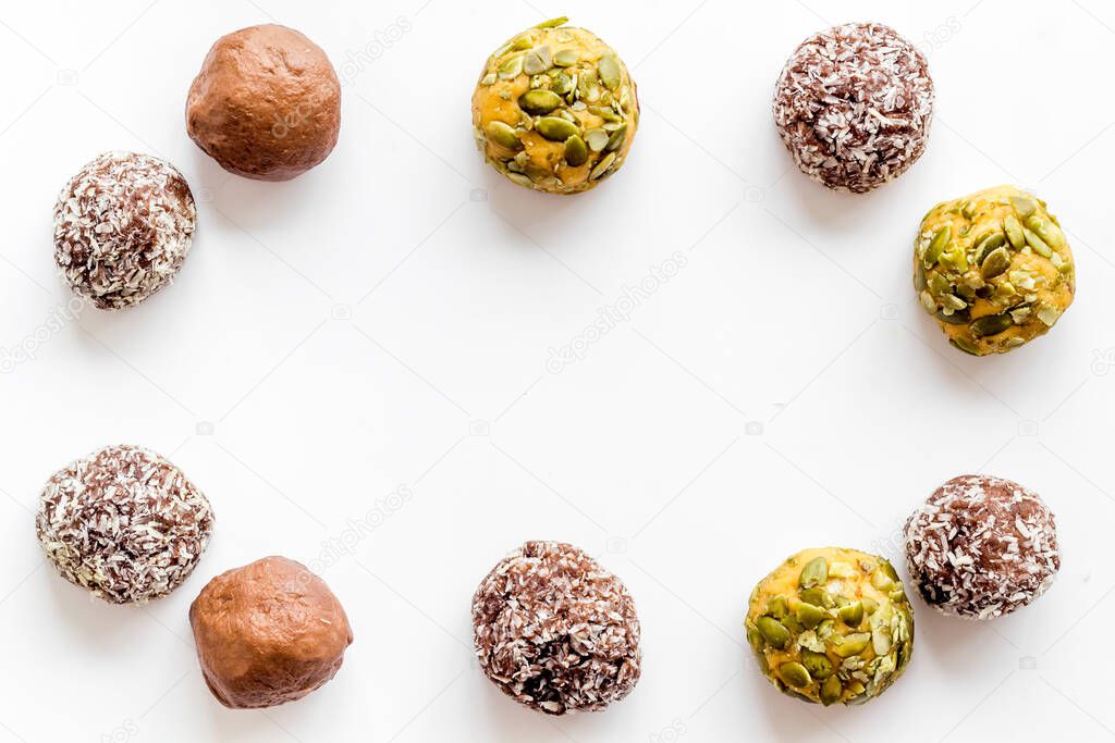 Food pattern of homemade energy balls with dried fruita and coconut