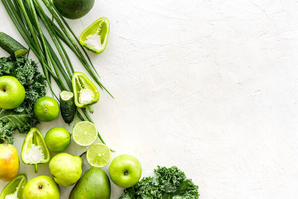 Green vegetables and herbs set, top view