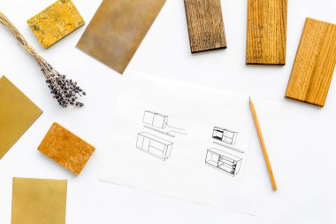 Materyal ve renk şeması örnekleriyle birlikte proje planı