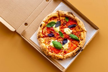 Domates peynirli ve fesleğenli İtalyan pizzası.