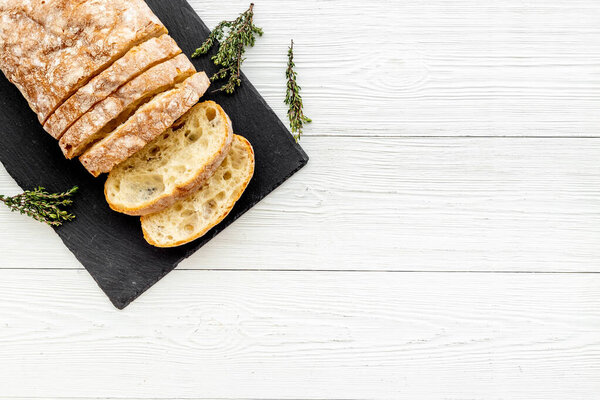 Cutting freashly backed bead ciabatta, top view