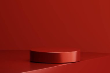 Minimalist kırmızı ürün sahnesi canlı ve cazip bir zemin sergiler. Ürünleri sergilemek için idealdir. Bu 3D yansıtıcı bir lüks hissi veriyor..