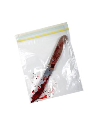 Bir plastik torba kanlı bıçak