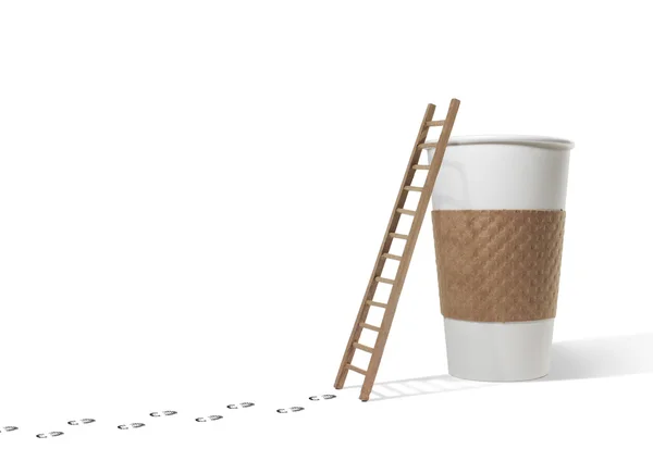 Footsteps to Ladder and Coffee Cup — Stock Photo, Image