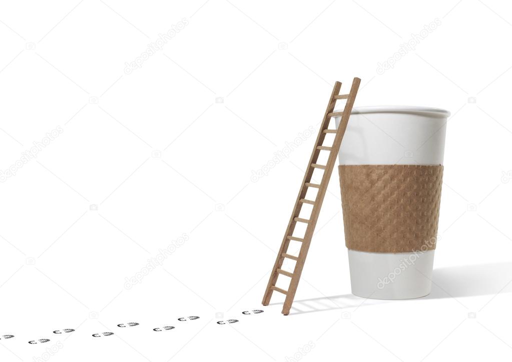 Footsteps to Ladder and Coffee Cup