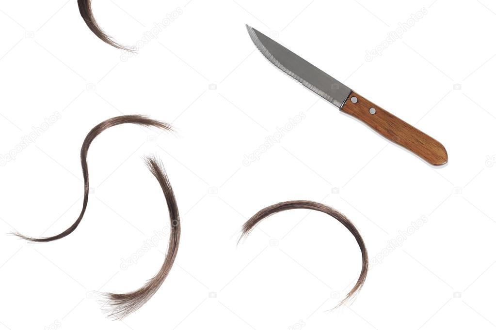 Kitchen Knife and Locks of Human Hair 