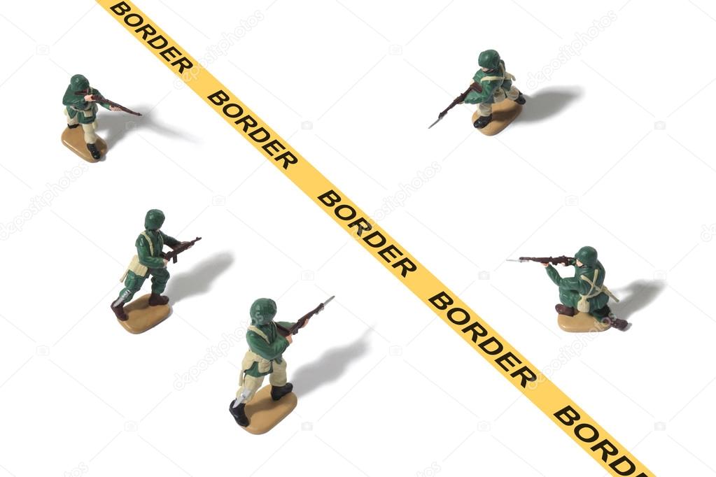 Toy Army Men with Conflict at a Border Crossing