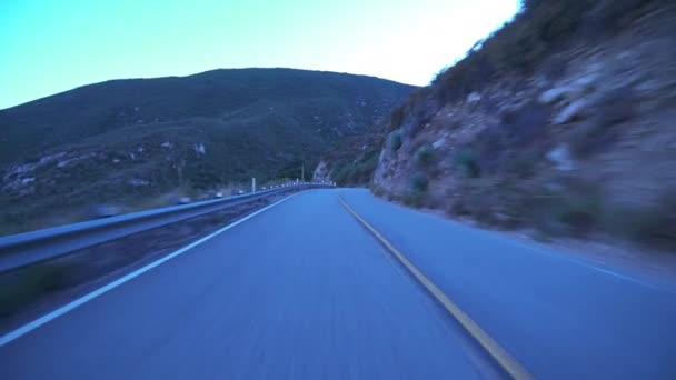 Mountain Canyon Highway Sunrise Driving Plate Rückansicht Kalifornien Usa — Stockvideo