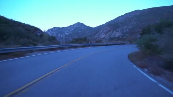 Mountain Forest Highway Sunrise Driving Plate Front View California Stany — Wideo stockowe