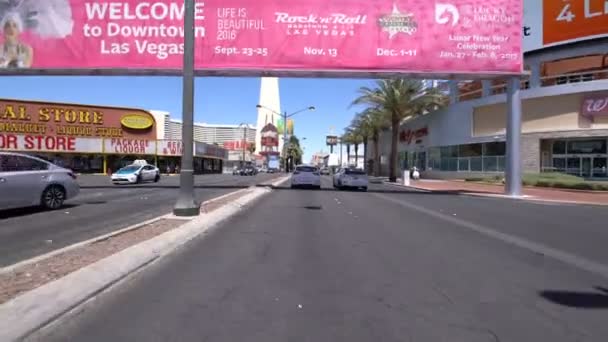 Las Vegas Blvd Northbound Downtown Driving Plates Nevada Usa Sahara — Stock Video