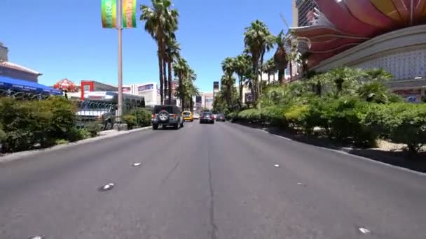 拉斯维加斯大道北18号在弗拉明戈驾驶美国内华达州车牌 — 图库视频影像